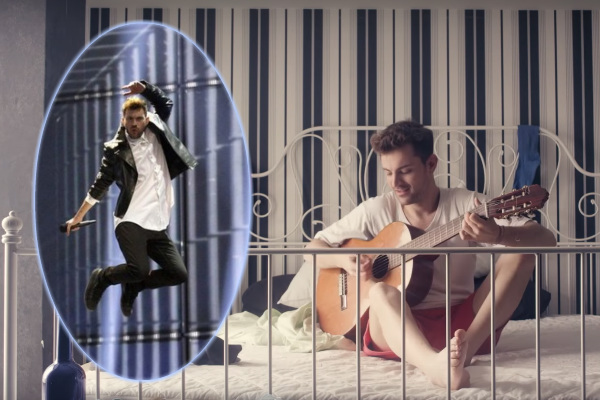 Bored philosopher: Nikolas Raptakis chills and thinks out loud in “Variemai” music video
