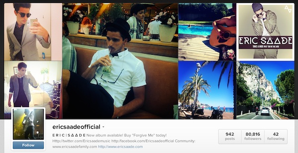 Eric Saade official Instagram account Eurovision