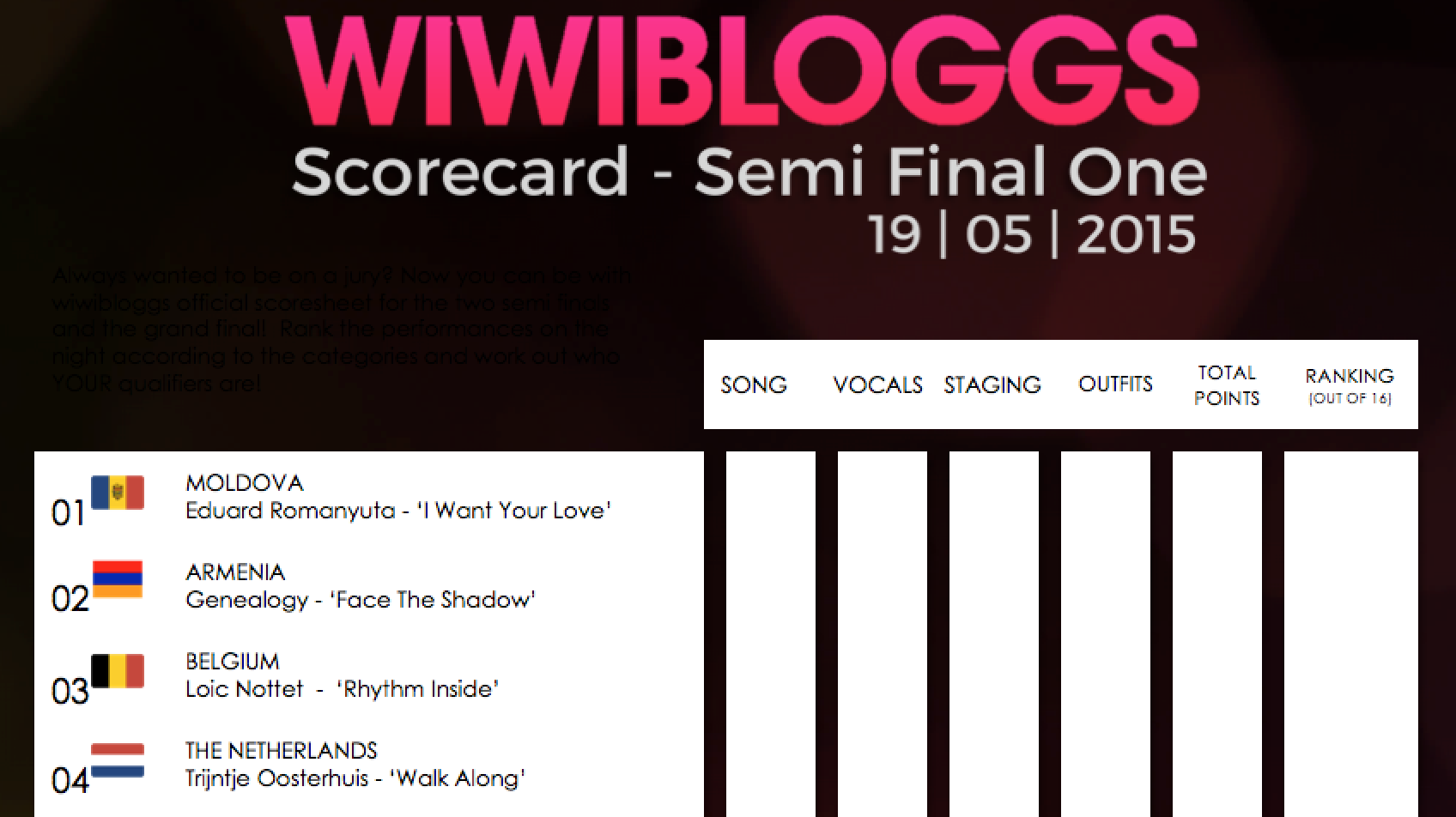 Eurovision scorecards: and print for the finals