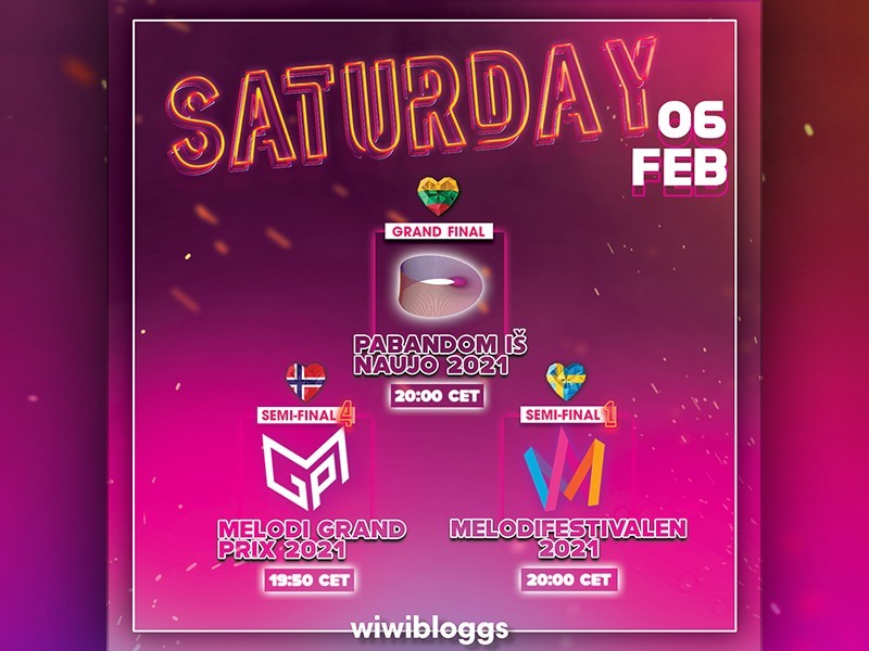 Saturday 6 February Eurovision National Final Schedule