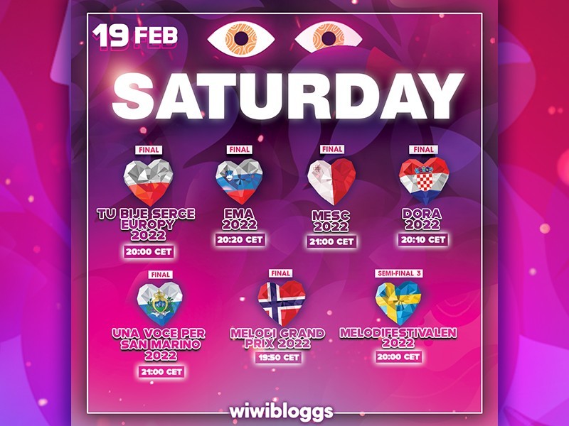 Eurovision 2022 Schedule 19th February